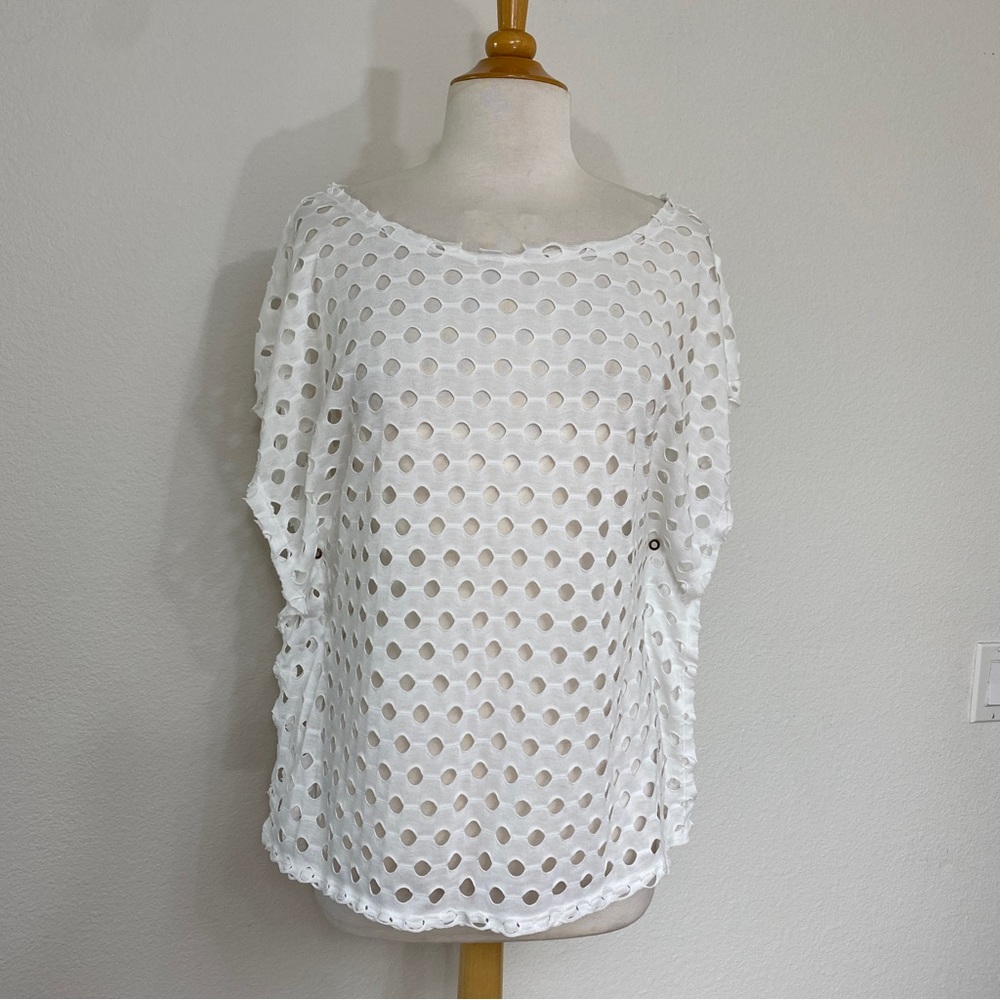 Dylan Women's White Cutout Boxy Kimono Beach Coverup Tunic Top Size XS/S Coastal